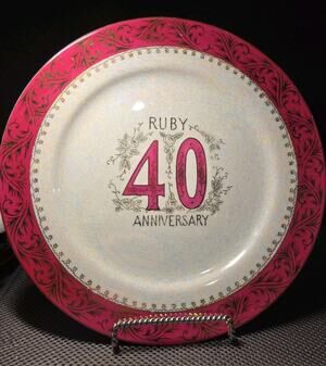 Norcrest Fine China 40th anniversary collector plate ruby red border iridescent